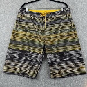 prAna Sediment Board Shorts‎ Swim Trunks Men's 36 Striped Black Yellow